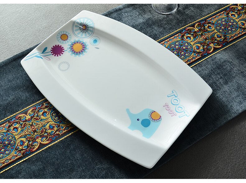 12 inch, real bone china rectangle fish serving plate, buffet serving platter, porcelain cute cake tray, funny dessert plates