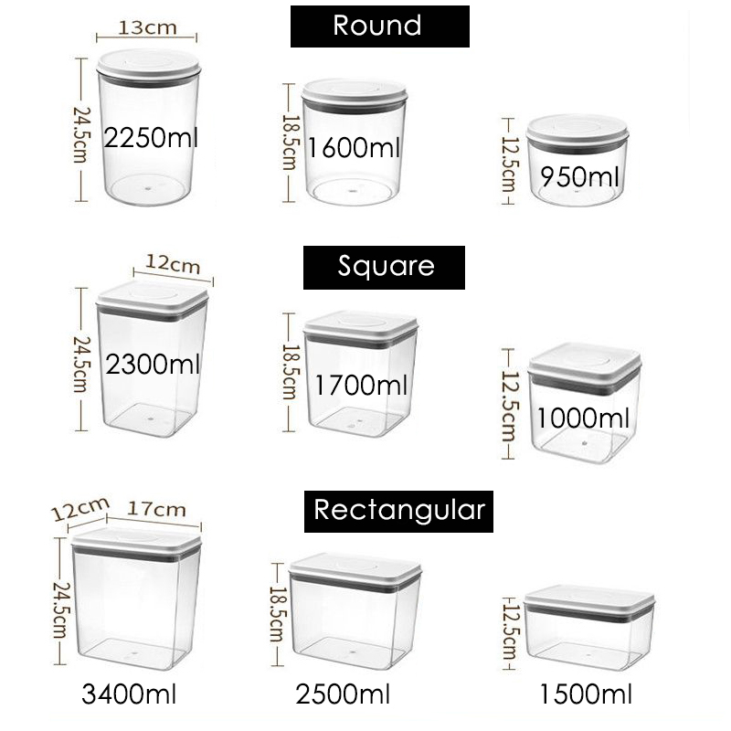Press Open Clear Plastic Food Storage Box with Pop Up Lid Moisture-Proof Grains Container Cereals Jar Kitchen Pantry Organizer