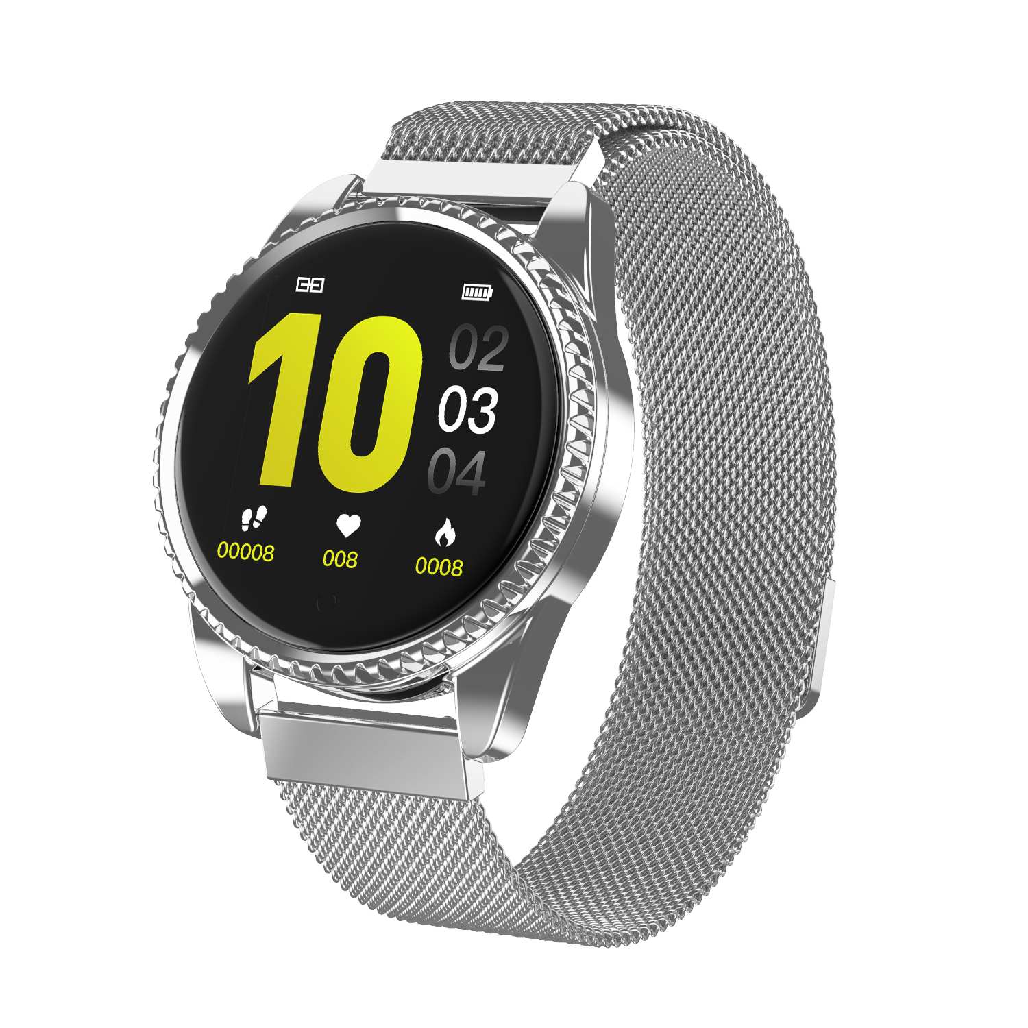 Lynwo  bt01 kroppstemperaturdetektering i realtid tim blodtryck  o2 monitor flera rattar  ip68 smarta armband: Silver stålremsa