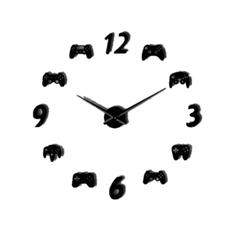 Video Game Controllers DIY Large Wall Watch Game Decor Modern Freamless Giant Wall Clock Game Boys E-Sports Wall Clock: Black