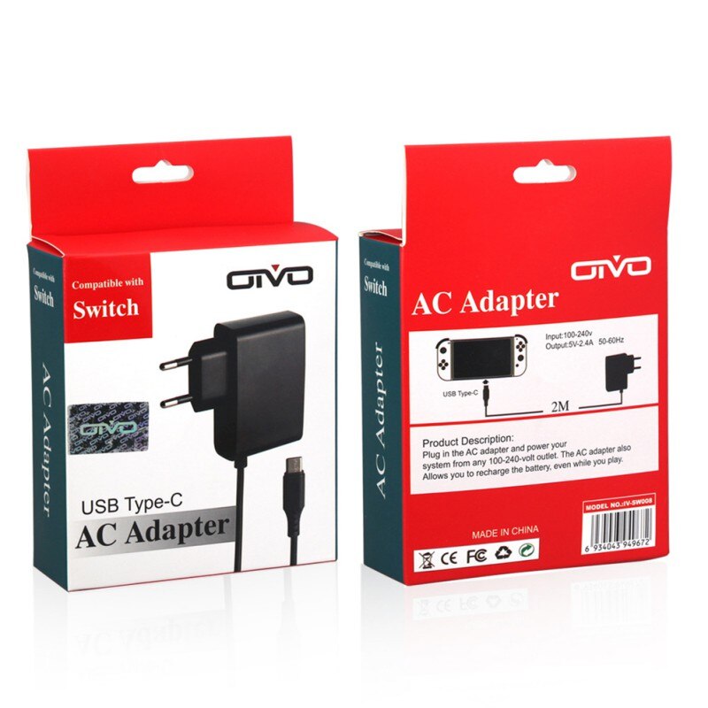 Ac lader adapter ladeforsyning reise eu plugg veggadapter ladestrøm for nintendo switch ns konsoll