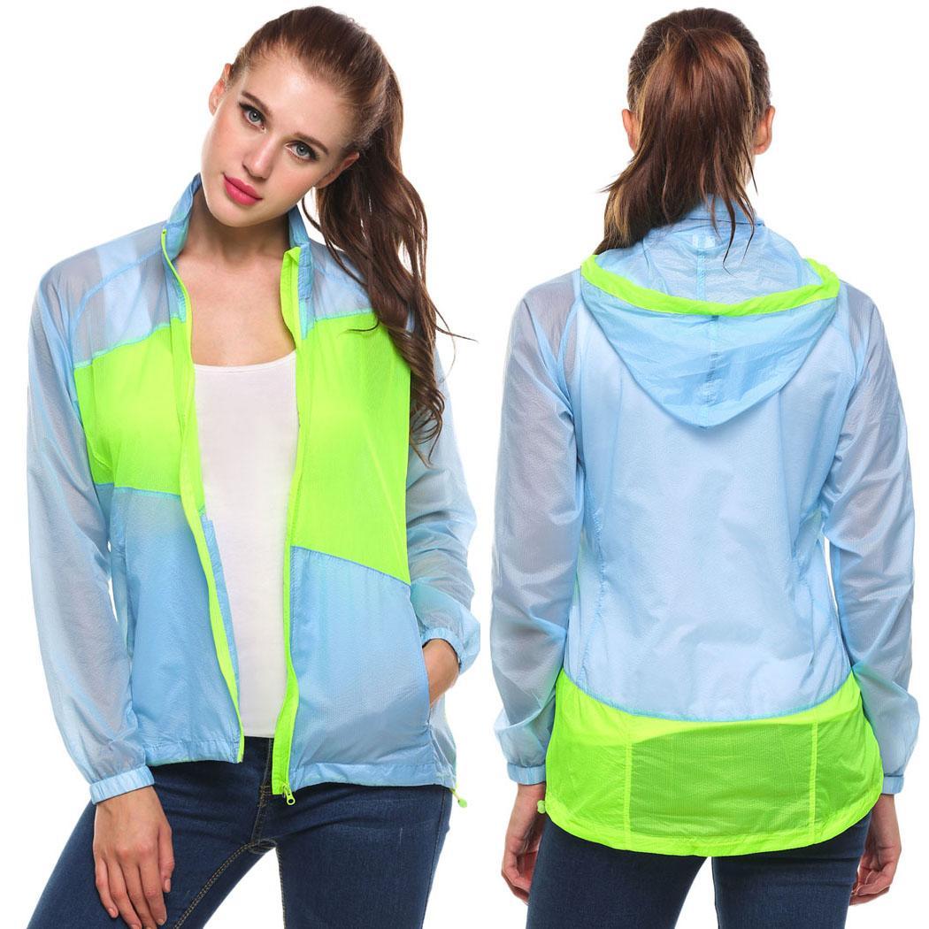 Women Hooded Long Sleeve Sun Protection Quick Dry Lightweight Outdoor Jacket: l