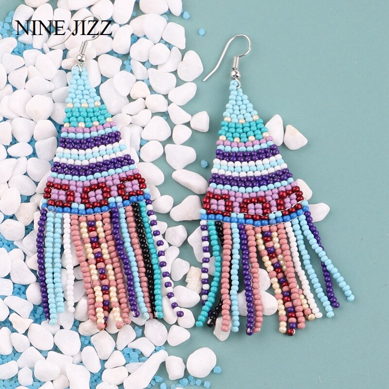 NINEJIZZ-pendientes étnicos de borla de gota larga para mujer, aretes Vintage, boda, declaración, joyería