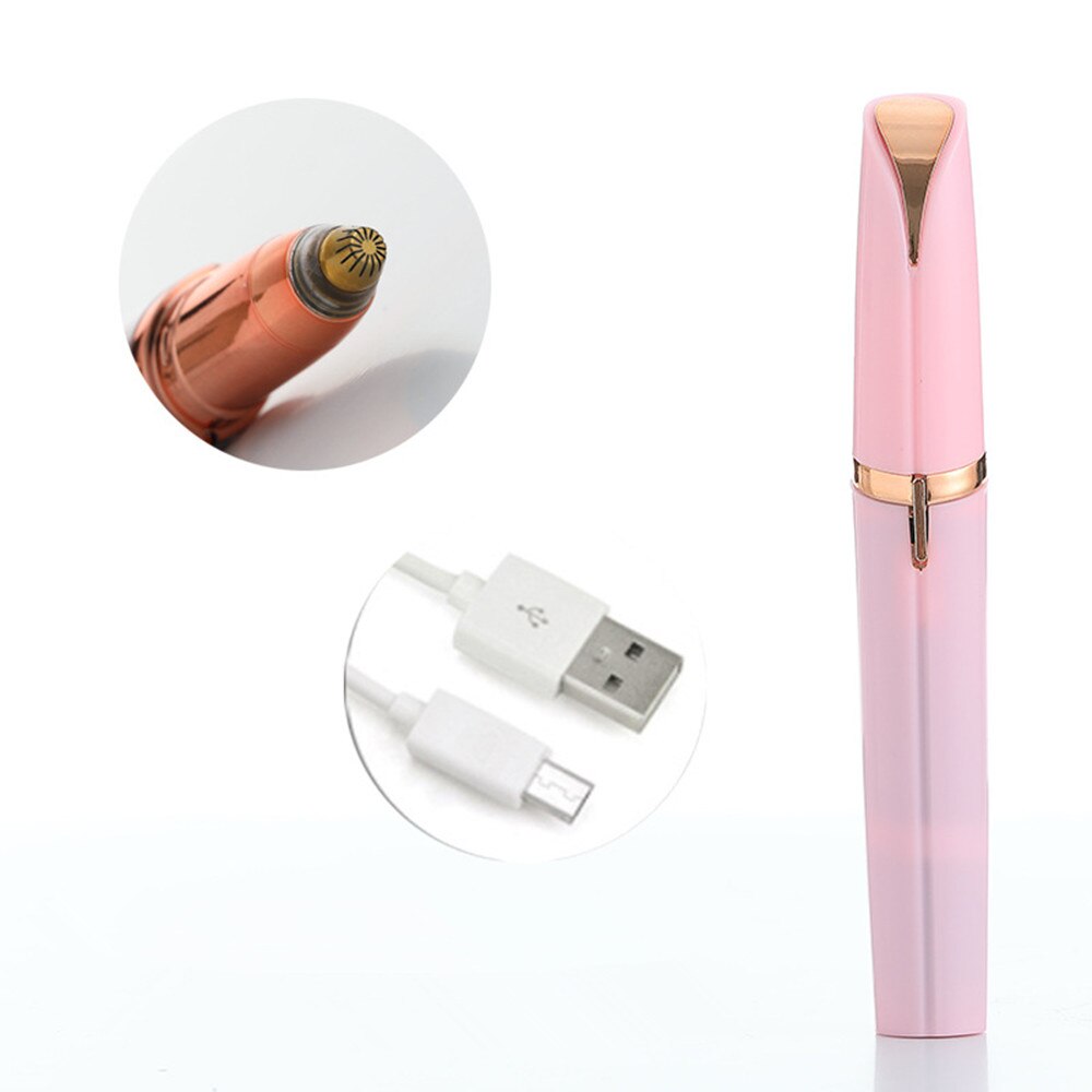 1Pc Mini Elektrische Wenkbrauw Trimmer Make Pijnloos Wenkbrauw Epilator Scheerapparaat Scheerapparaten Draagbare Facial Hair Remover Gereedschap: Pink-USB