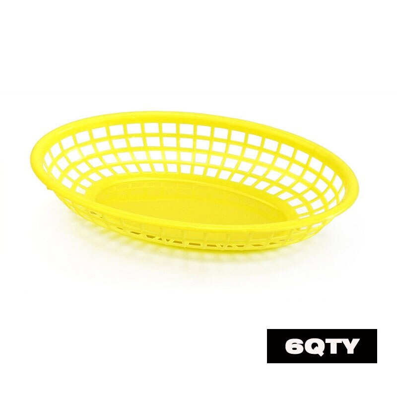 Cesta ovalada de plástico para comida rápida, cestas para patatas fritas y freír, bandeja de servicio para el hogar, Bar, restaurante, suministro de Picnic rojo y negro, 6-12 Uds.: 6pcs Yellow
