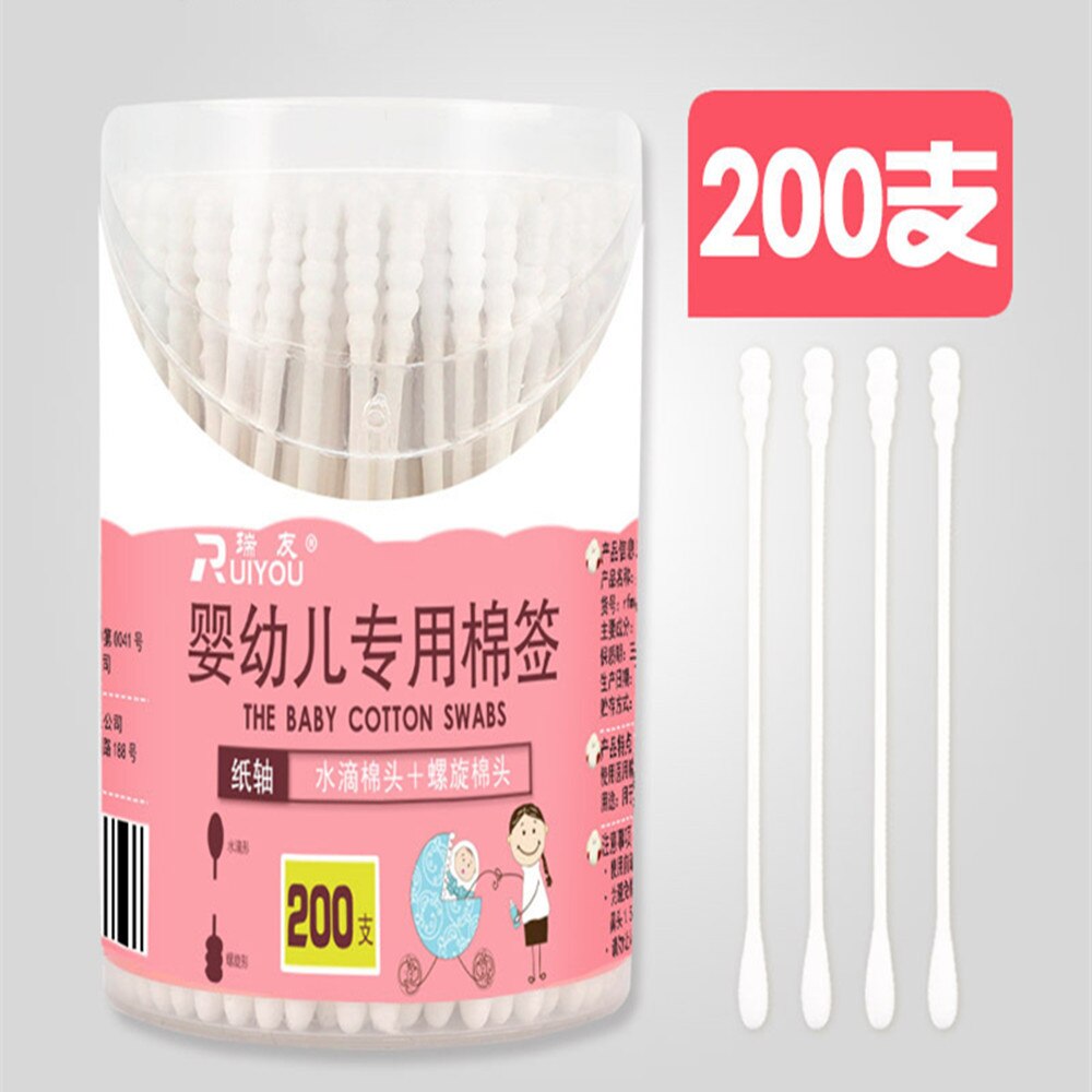 200Pcs Baby Wattenstaafjes Dubbele Hoofd Zachte Wattenstaafjes Schoonmaken Van Oren Tampons Cotonete Pampons Neus Oren Cleaning Tools