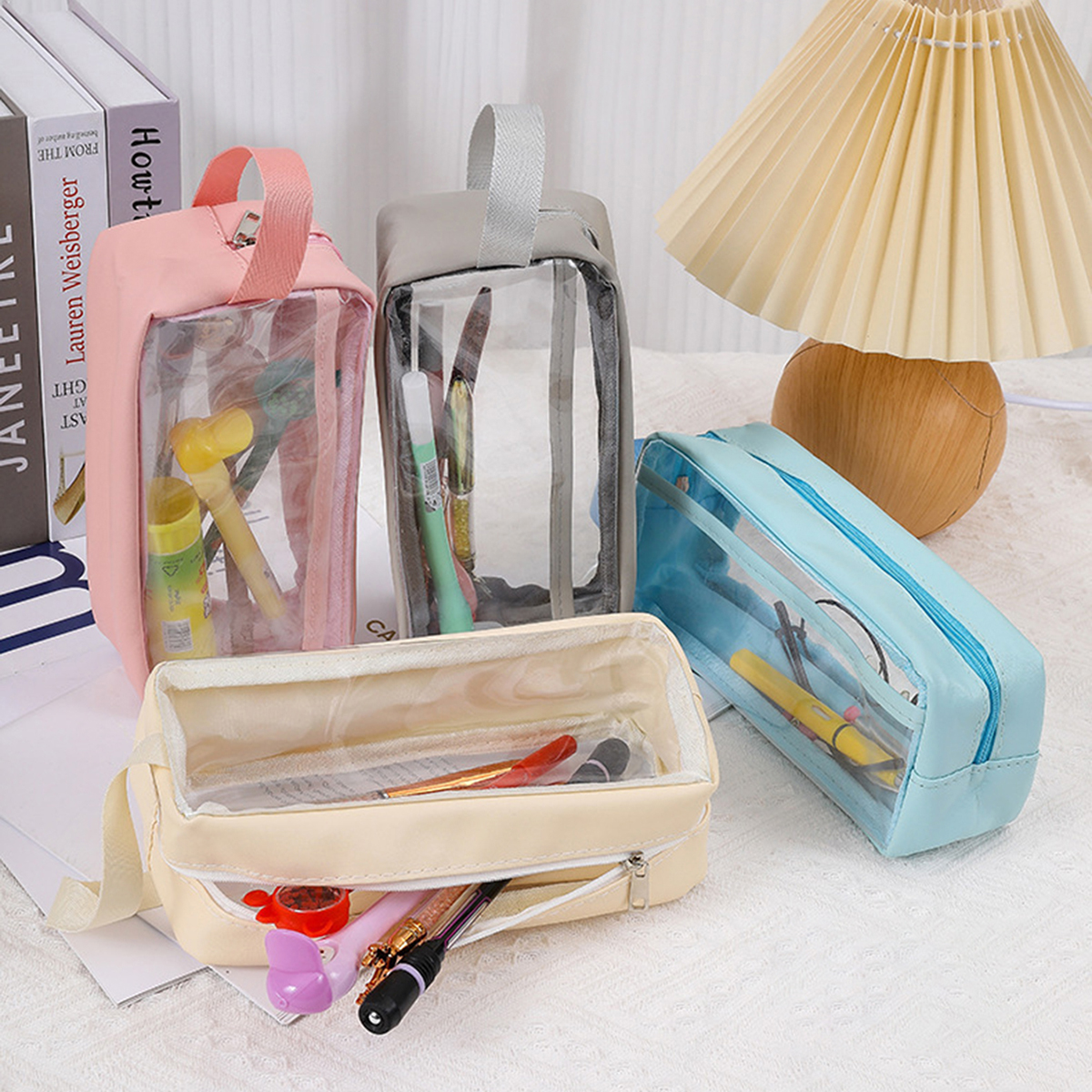 1 szt. piórnik w kształcie makaronika, przezroczysty, wodoodporny piórnik, stylowe i przenośne przybory szkolne, niezbędne przed rozpoczęciem roku szkolnego