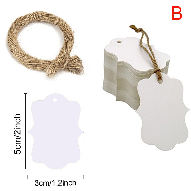 5*3cm 100 stk emballageetiket brun kraft/sort/hvidt papir tags gør-det-selv kammusling label bryllup dekorationsmærke: B