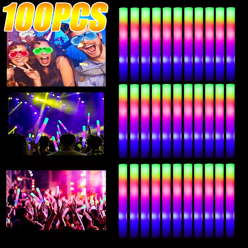 50 Uds. Barras luminosas LED a granel coloridas barras de espuma brillante RGB para Navidad cumpleaños boda suministros para fiestas que brillan en la oscuridad