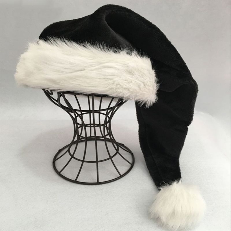 75cm voksen sort plys lang jul hat xmas kostume pompom julemanden cap