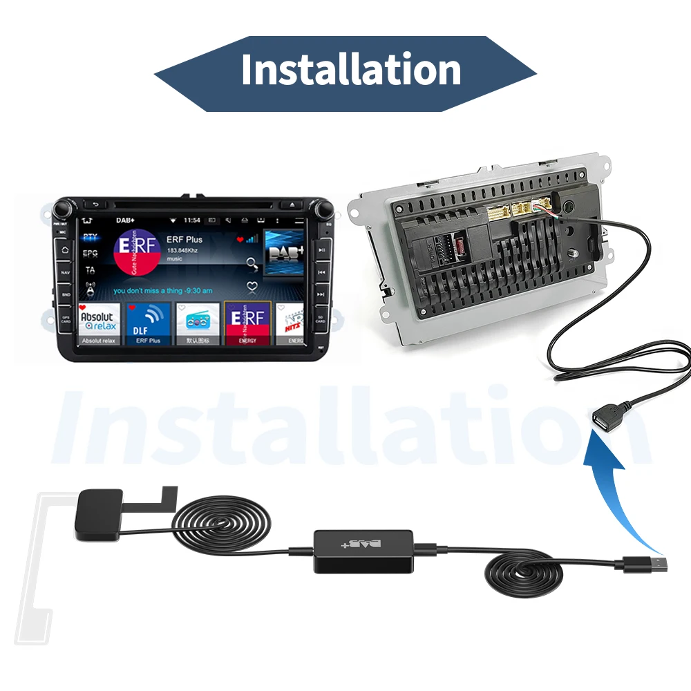 Antena DAB + para Radio de coche Android con adaptador USB, reproductor receptor DAB estéreo GPS, escaneo automático, compatible con logotipo de lista de canales