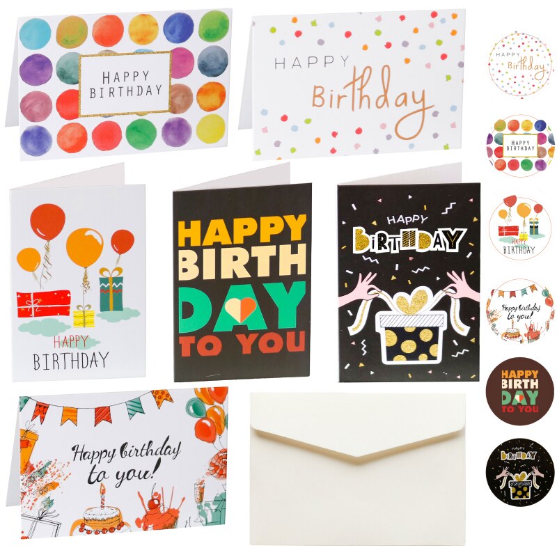 6sets Happy Birthday Greeting Cards Cute Dot Cake Birthday Party Invitation Cards Blank Inside Blessing Message Card Sets