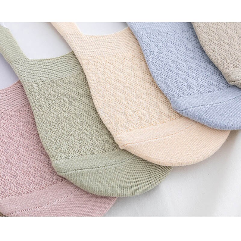 5 Pairs/Lot Invisible Candy Cotton Breathable Socks Non-Slip Mesh Women Summer Girls Casual Short Ankle Boat Low Cut Lady Sox