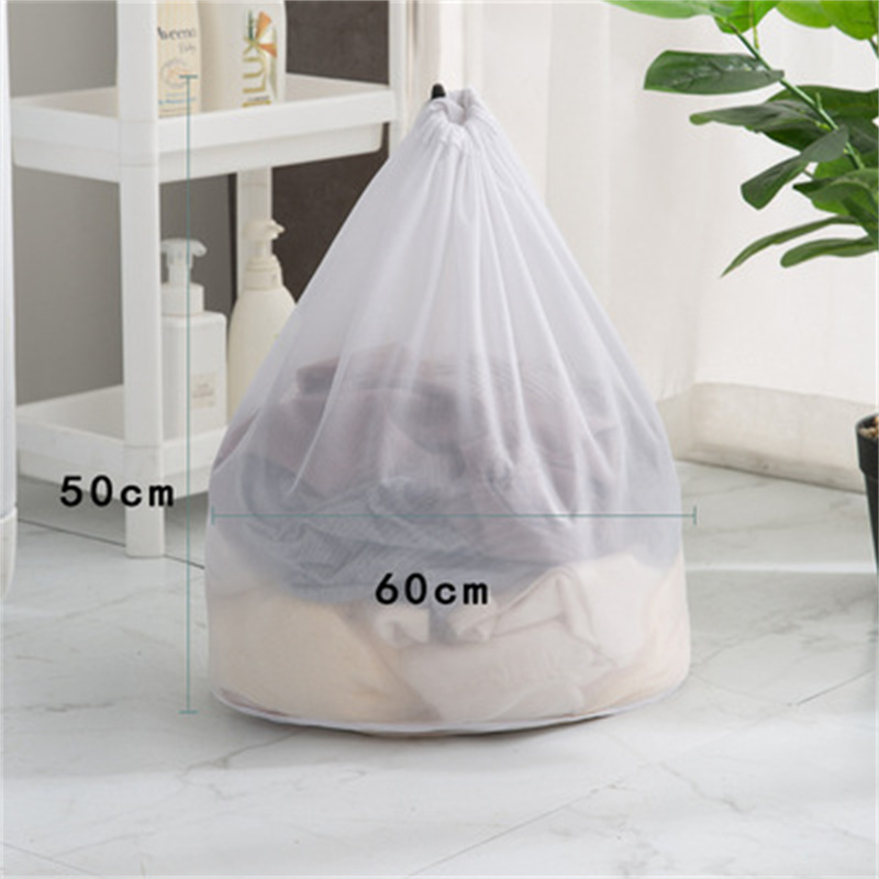 Bolsas de malla de lavandería con cordón, red de ahorro de ropa, bolsa de lavado de malla fuerte para lavadora, bolsa de red gruesa, paquete de ayuda de sujetador de lavandería: Pores50X60