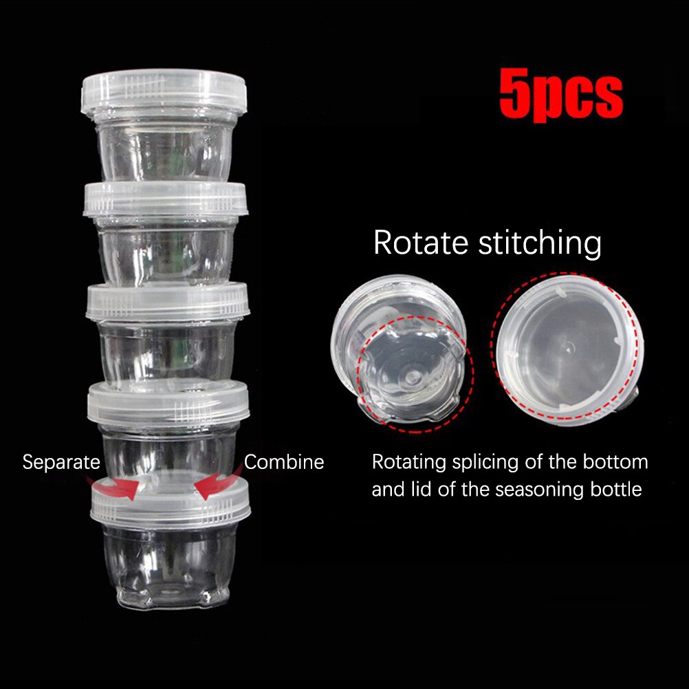 5Pcs Transparante Kruiden Doos Draagbare Kruidenpotjes Set Spice Potten Opslag Container Camping Spice Opbergdoos Met Zak