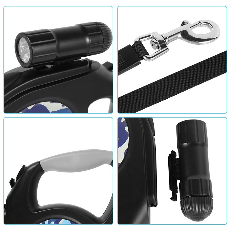 Uitschuifbare, intrekbare hondenriem, automatische flexibele trekkoordriem, riem met led-verlichting, hondenbenodigdheden