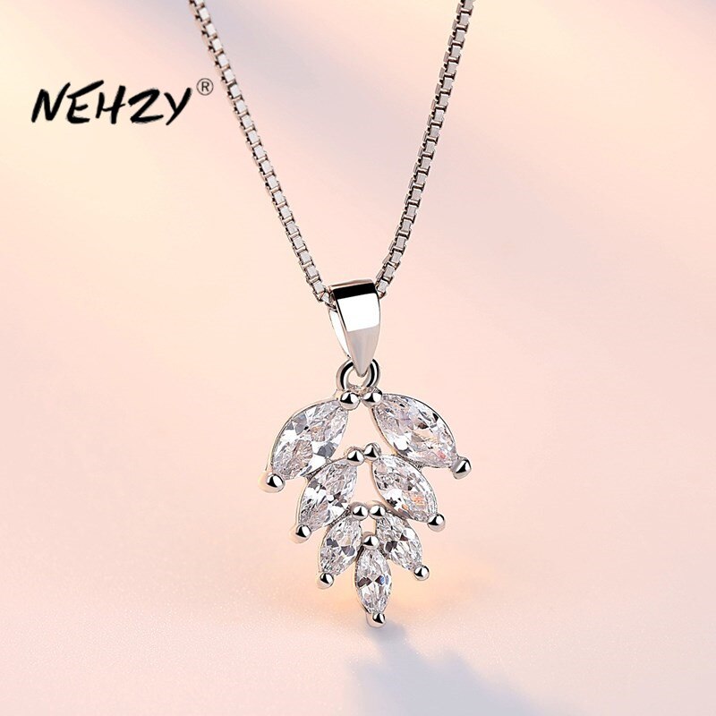 Nehzy S925 Stempel Zilveren Ketting Hanger Mode-sieraden Vrouw Blad Kristal Zirkoon Ketting Lengte 45Cm