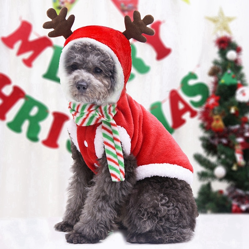 Kerst Hond Cosaply Kleding Grappige Puppy Elf Rode Jas Huisdier Herfst Winter Verdikte Hoodie Voor Kleine Middelgrote Honden