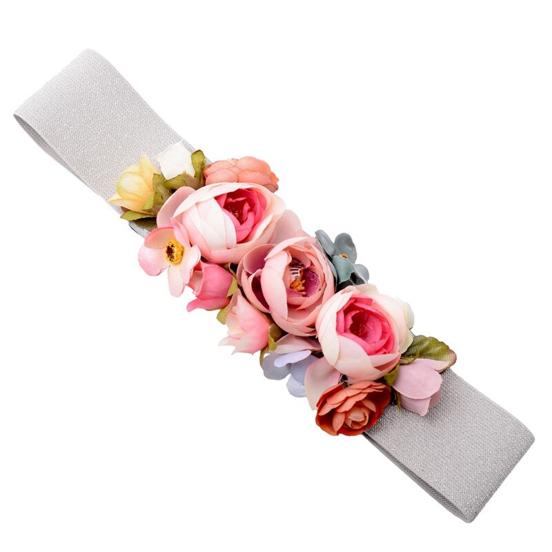 Pinksee charme rose blomst syntetisk stof elastisk stræk kjole smalt taljebæltebånd til kvinder tilbehør til klud: Bap 0080