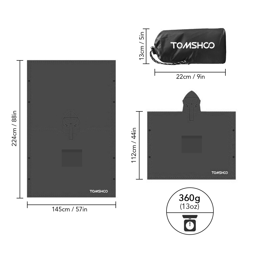 TOMSHOO Multifunctional Lightweight Waterproof Hooded Rain Poncho Raincoat for Men Women Outdoor Hiking Cycling Camping Mat