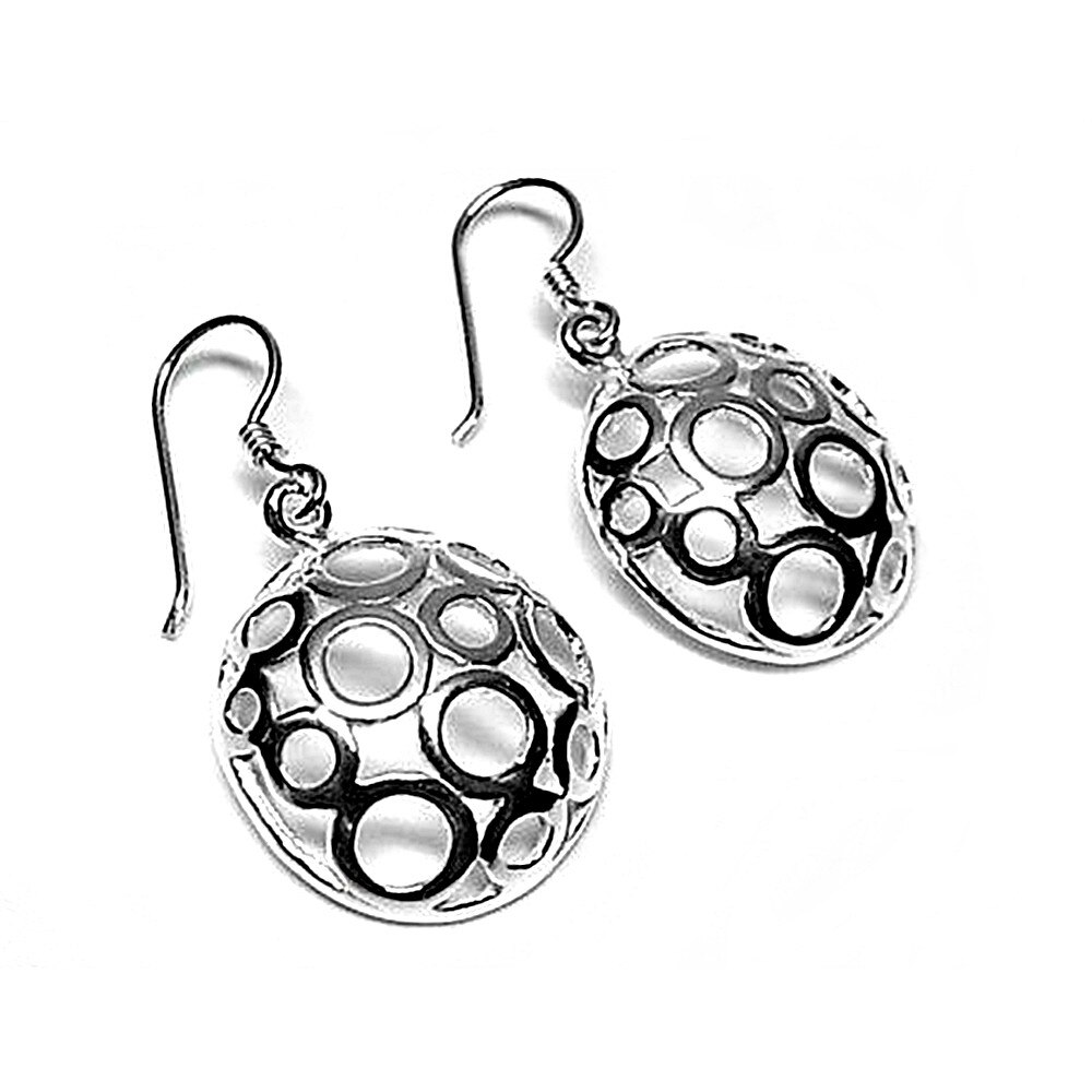 Boucles d'oreilles en argent sterling 925 m cercles ronds ajourés [AB2545]