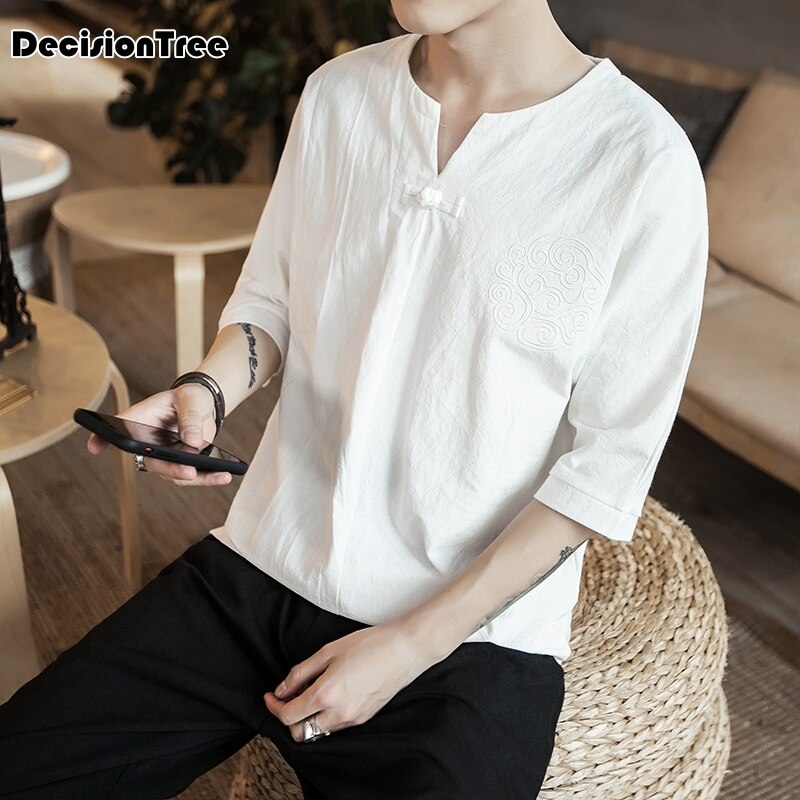 traditional mens chinese clothing men cheongsam shirt kung fu v neck tang chinese style loose and suit hanfu hommes