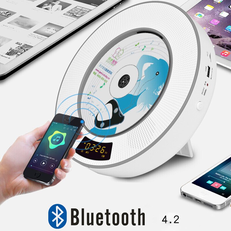 Bluetooth CD Player Wall Mountable Remote Control Home Music Boombox with Dust Cover,2 Built-in Stereo HiFi Soundcore Speakers