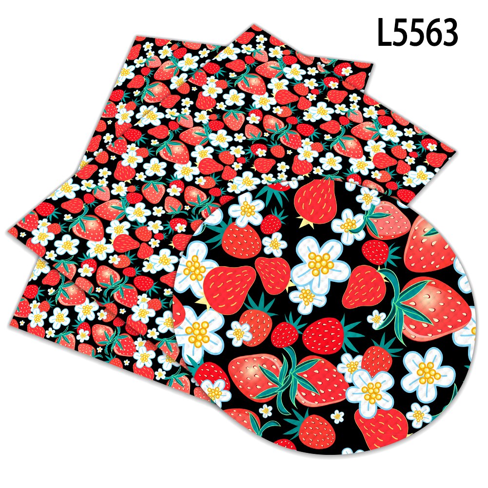 Fruit Strawberry Printed Faux Leather Sheets Synthetic Leather Fabric for Hair Bow Bags Shoes Crafts 30*136cm: L5563
