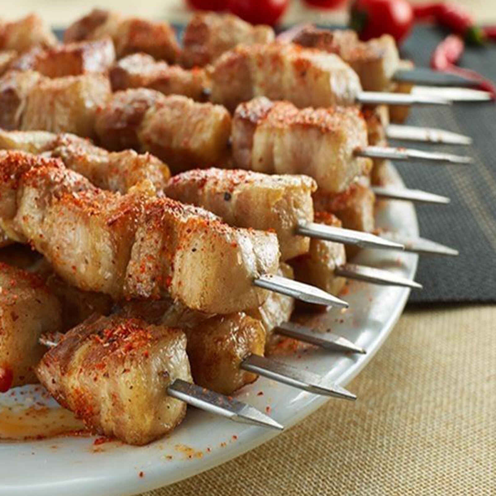 Pinchos para parrilla de barbacoa, varilla para pinchos de acero inoxidable, 10 unidades