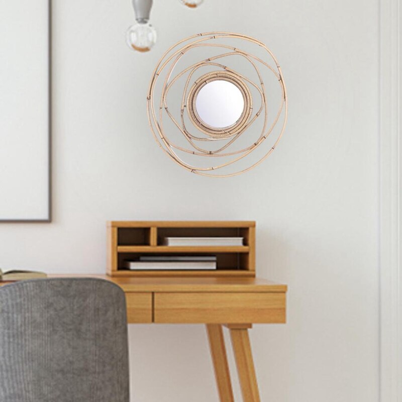 Espejo decorativo de mimbre, espejo de ratán nórdico hecho a mano, colgante de pared, adornos para fotografía, espejo, decoración del hogar