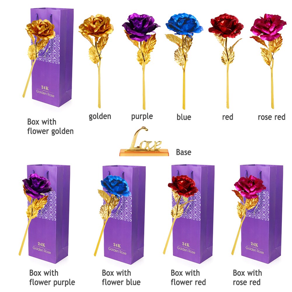 Delicate Gold Foil Rose Flower Box Simulation 24K Valentines Day Christmas Wedding Home Furnishing Decor