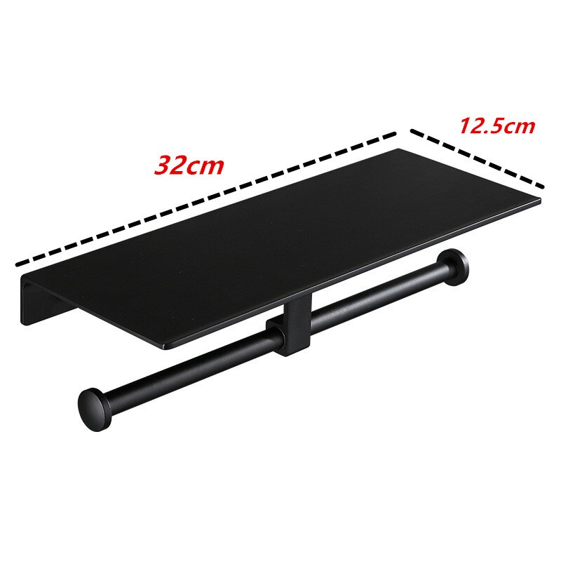 Matte Black Wc Papierrolhouder Badkamer Accessoires Wc Handdoek Houder Rack Plank Dubbele Muur Toiletrolhouder