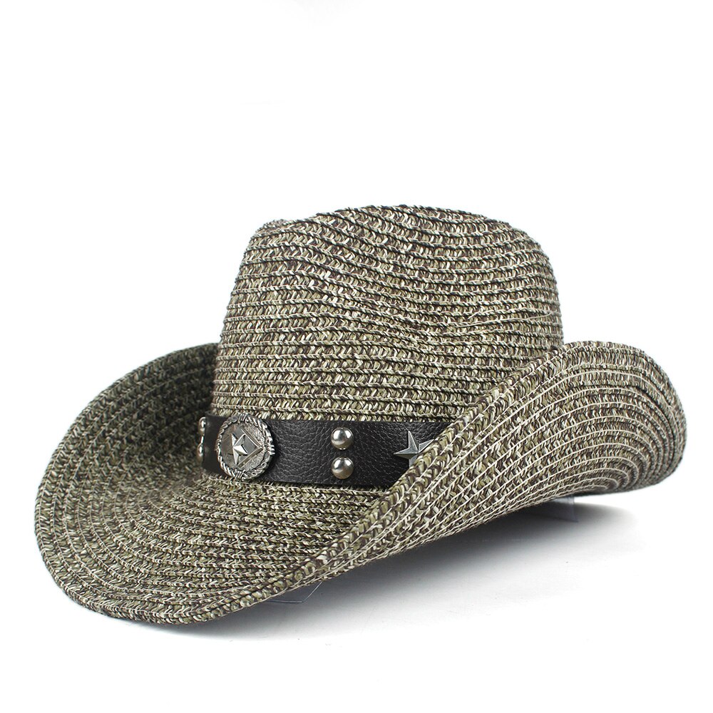 frauen Männer Hohl Western Cowboy Hut Dame Sommer Stroh Sombrero Hombre Strand Cowgirl Jazz Sonnenhut Größe 57- 59 CM