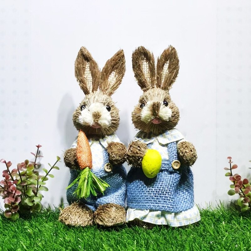 Coniglio pasquale paglia intrecciata coniglietto decorazione ornamento decorazioni per le vacanze di pasqua w/vestiti Yard Party Home Desktop Supply 25CM