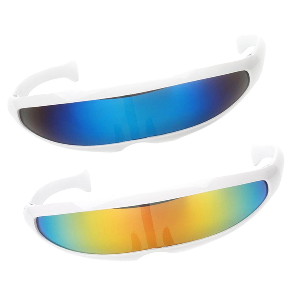 2 stk gul blå uv beskytte fremmede futuristiske briller smalle cyclops farve spejlet linse visir solbriller