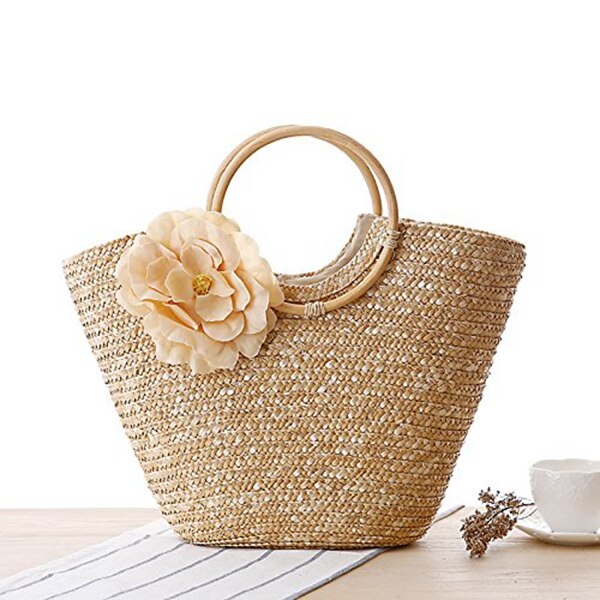 Frauen Stroh Handtasche Blume Woven Sommer Strand Messenger Tote Tasche Korb Shopper Geldbörse