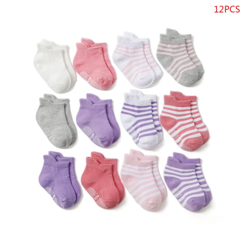 12 Pair/Set Toddler Baby Sports Cotton Socks Comfortable Anti Slip Socks for 0-24 Months Boys Girls