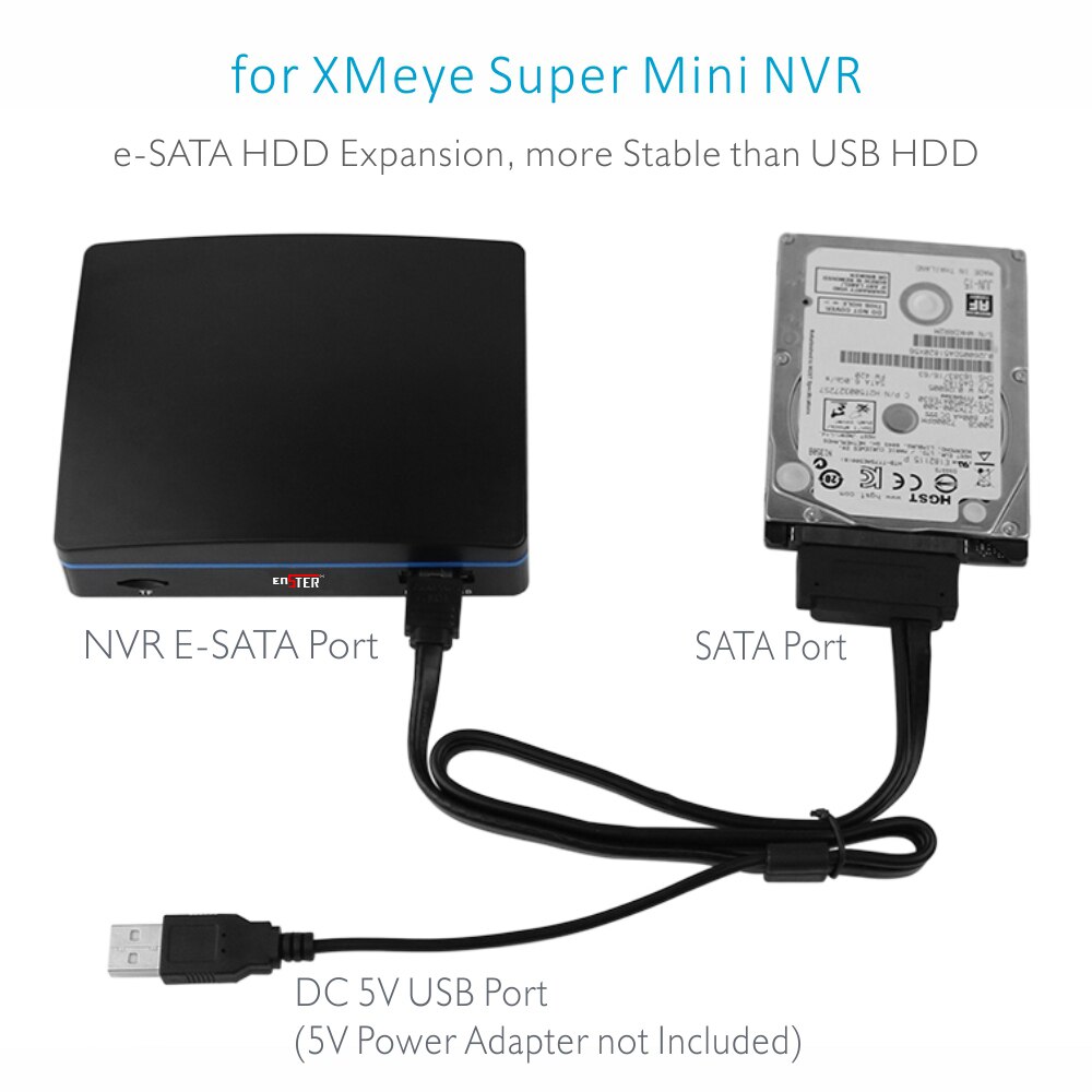 ENSTER e-SATA HDD Expansion Cable for XMEYE/ AEEYE Super Mini NVR e-SATA Port convert SATA HDD to e-SATA HDD DC5V in Swap