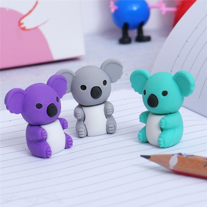 1pc tegneserie søde koala dyr gummi viskelæder/ papirvarer til børn studerende legetøj viskelæder papirvarer forsyning