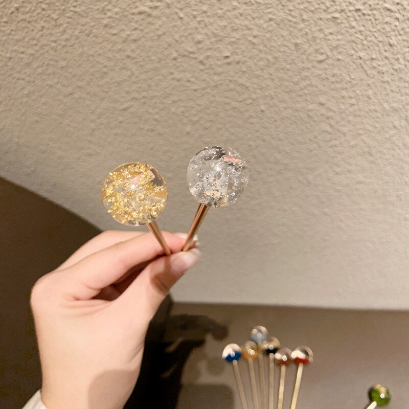 Horquilla de pelo de estilo japonés para mujer, horquillas de Metal hechas a mano de aluminio dorado con cielo estrellado, accesorios para el cabello,
