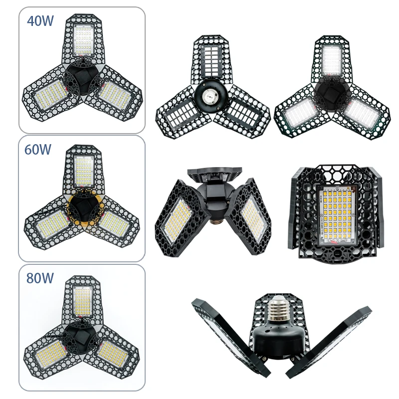 Led-garagelampa 40w 60w 80w deformerbar lampa 110v 220v superljus industriell belysning justerbar vinkellampa för verkstad