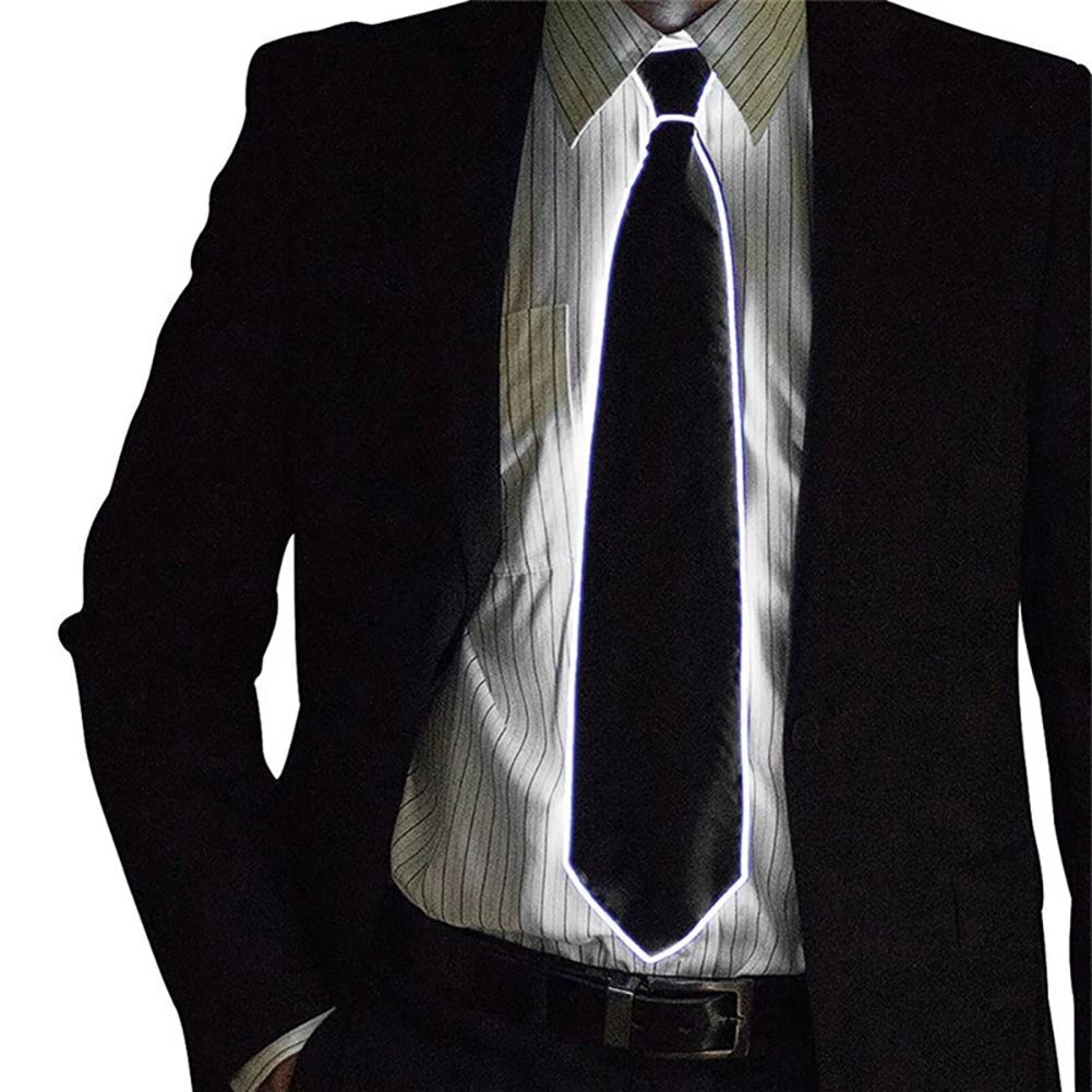 EL Luminous Necktie Glowing Fanny Flashing Ties Novelty Necktie for Men LED Light Up Ties Halloween Party Costume Accessory: White