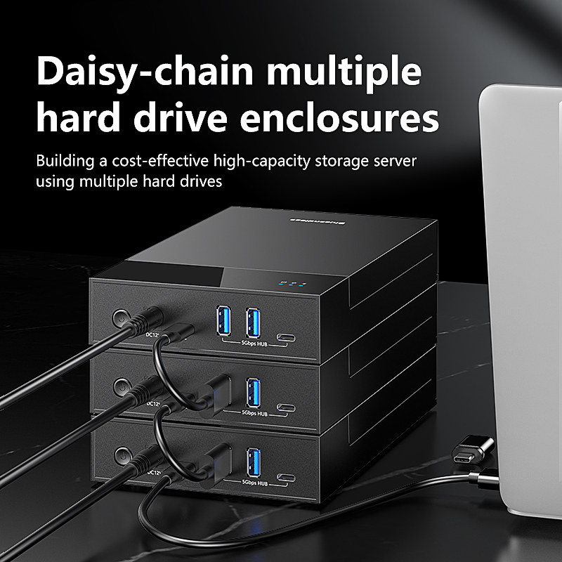 Blueendless 2.5/3. 5 HDD/SSD Enclosure with USB3.0 HUB support 18TB TYPE C TO SATA Adapter tool free HDD case with 12V Power ada