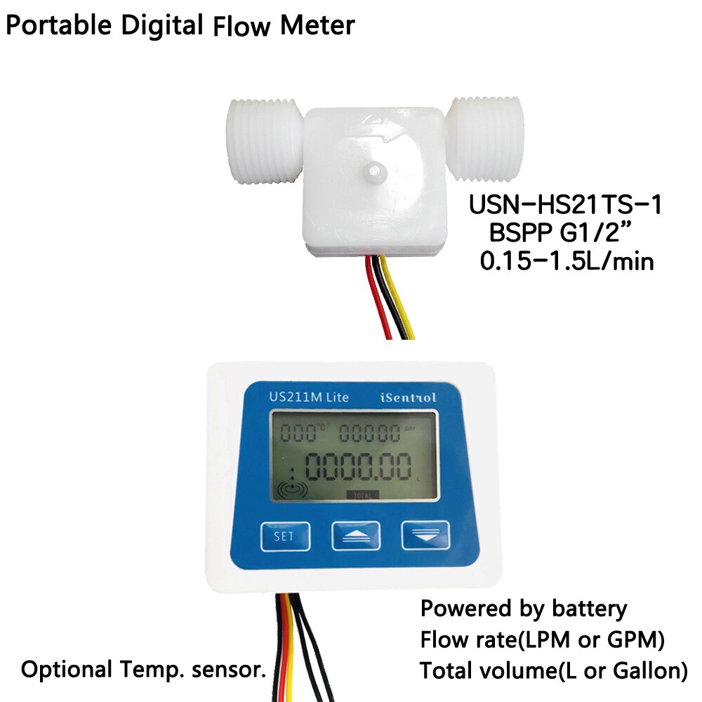 US211M Lite Digital Flow Meter 5V Flow Reader Compatible with all our hall effect water flow sensor with usn-hs21ts-1
