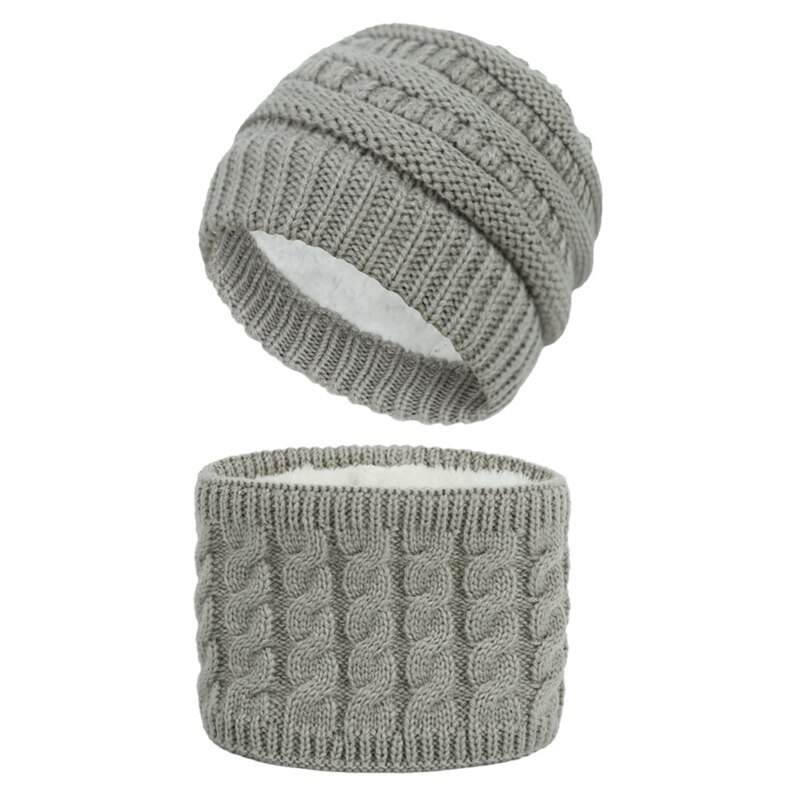Newborn Baby 2Pcs Winter Beanie Hat Scarf Set Cable Knit Fleece Lined Skull Cap: Light Gray