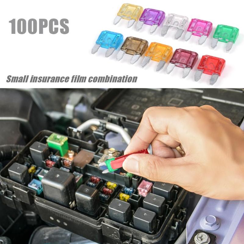 100 stk assortert mini bilsikringer 3a 5a 7.5a 10a 15a 20a 25a 30a 35a 40a amp med boks+klips auto blad type sikringssett