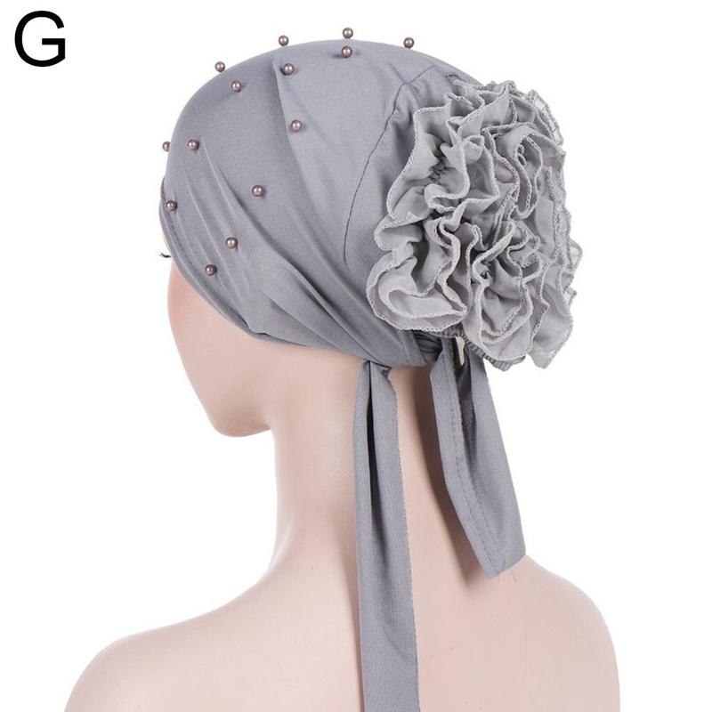 1pcs Spring Autumn Women's Accessories Headdress Muslim Big Flower Nail Bead Cap Headdress Baotou Dubai Women's Hat Leisure D4O1: G