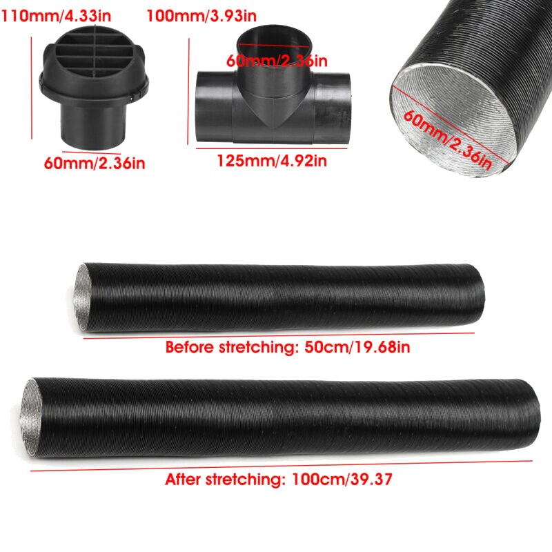 For Webasto Diesel Heater Duct Pipe 60mm Heater Pipe Duct T Piece Black B42339