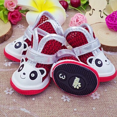 Cute Panda Pet Shoes For Puppies Little Small Dogs Summer Breathable Cat Boots Footwear Accessories For Yorkshire Products: Red / 3