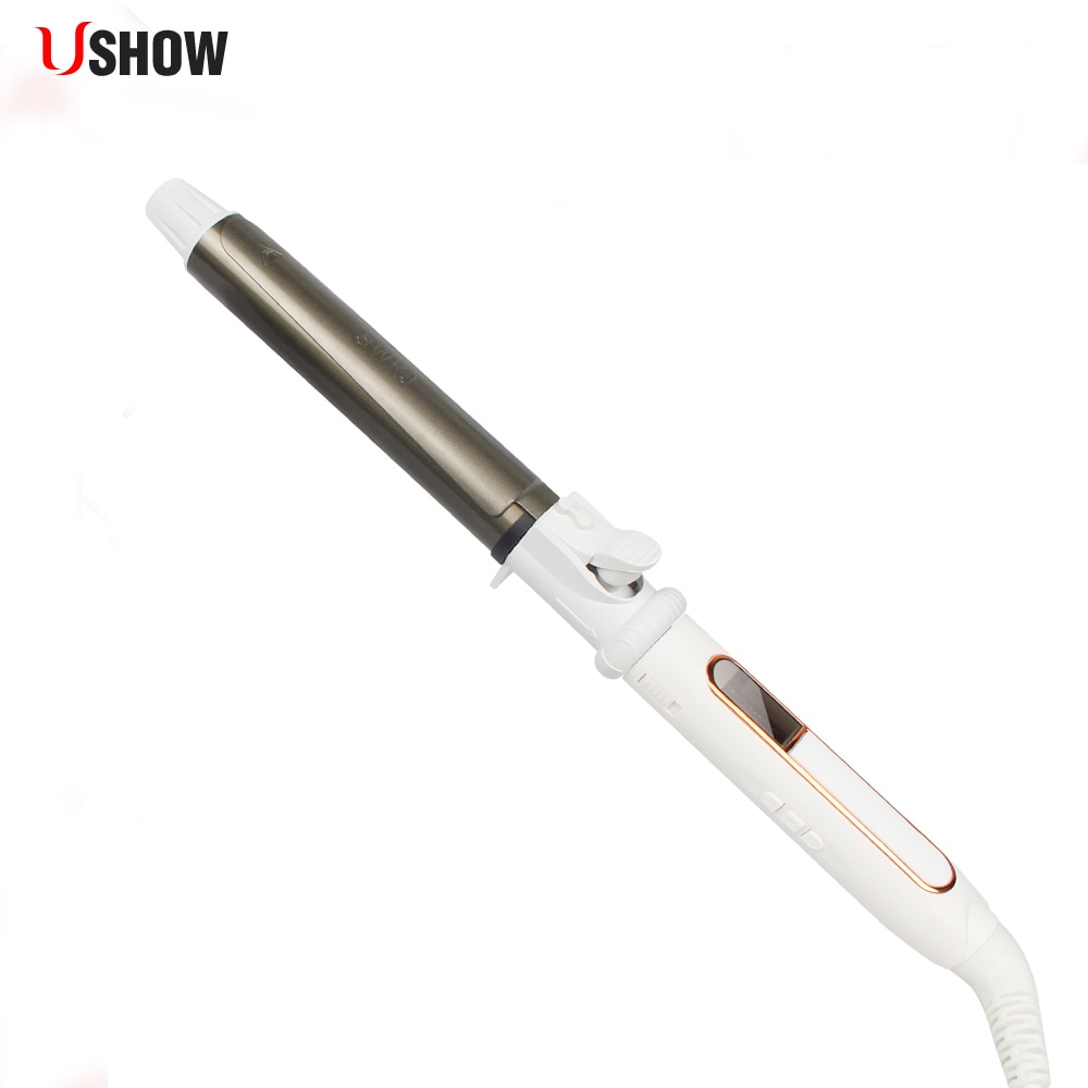 USHOW-bigoudi en céramique, outil stylistique capillaire, avec affichage numérique de la température, fer à friser en rouleau, boucles, baguette, ondulante, LED